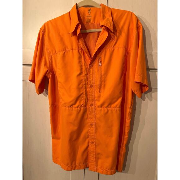 Browning Fishing Shirt Men’s Sz Medium Orange Button Outdoor Hunting Performance - Picture 1 of 9